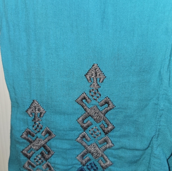 Johnny Was x Sundance Mila Embroidered Tunic Blouse Teal Blue Size Large EUC - Picture 7 of 14